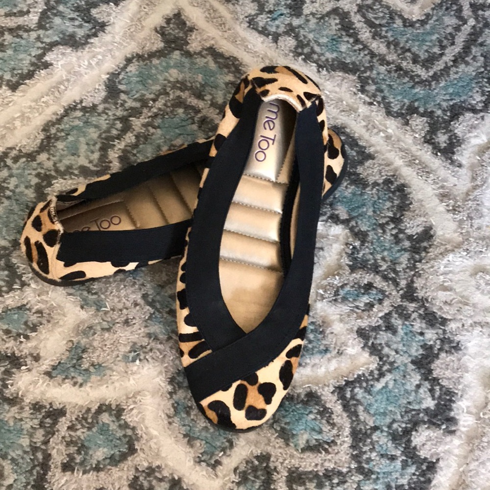 Me too leopard print calf fur slip ons size 7.5